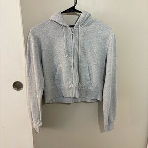 Brandy Melville Grey Cropped Fleece Full Zip Hoodie